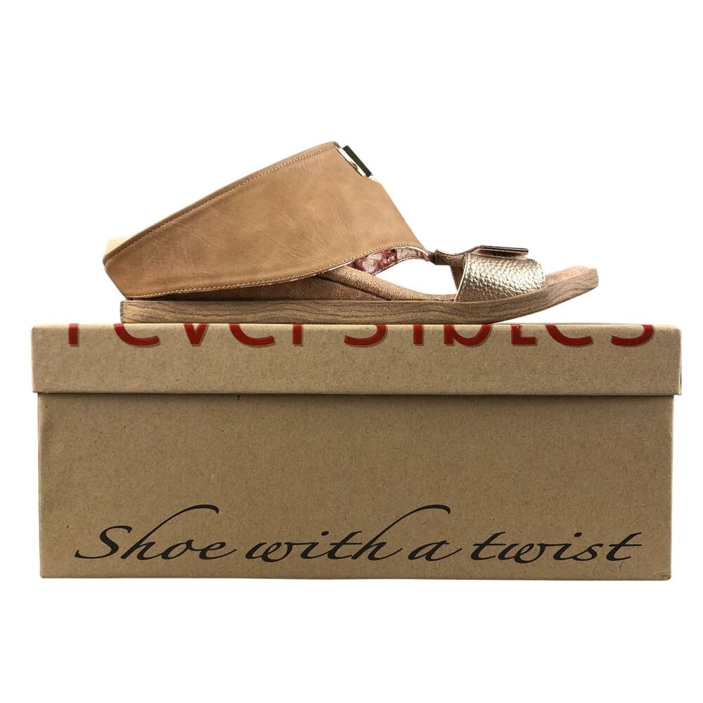 Modzori NWB Women's Size 11 Reversibles Brown Gold Pink Vegan Hook & Loop Sandal